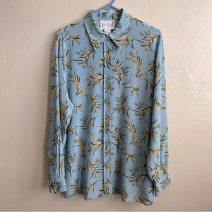 Vintage 90s Diane Von Furstenberg Light Blue Floral Silk Linen Blouse Size: M